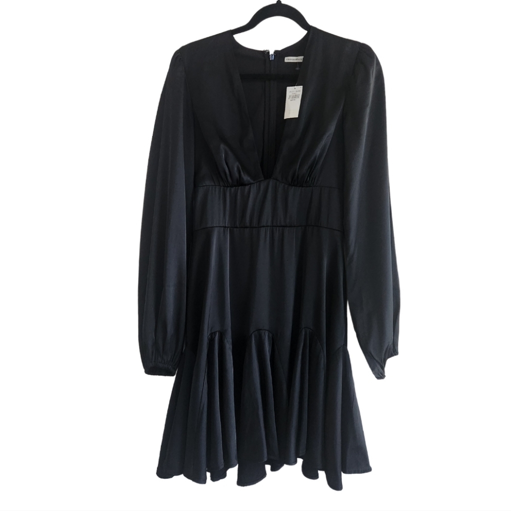 ABERCROMBIE & FITCH LONG-SLEEVE PLUNGE SATIN MINI DRESS SZ MEDIUM TALL NWT - Picture 4 of 7
